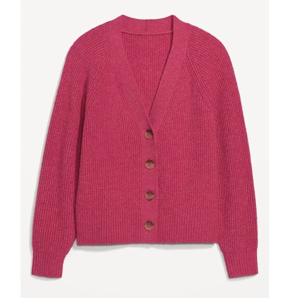 OLD NAVY Shaker Stitch Cardigan Sweater Magenta / Berry Pink Chunky Knit Relaxed - Picture 4 of 15